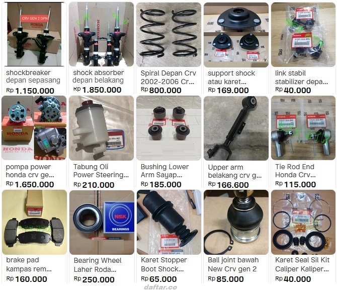 Katalog Kaki-kaki Honda CRV gen-2 (2002-2006) Suspensi Depan, Shockbreaker Belakang, Rem, Power Streering